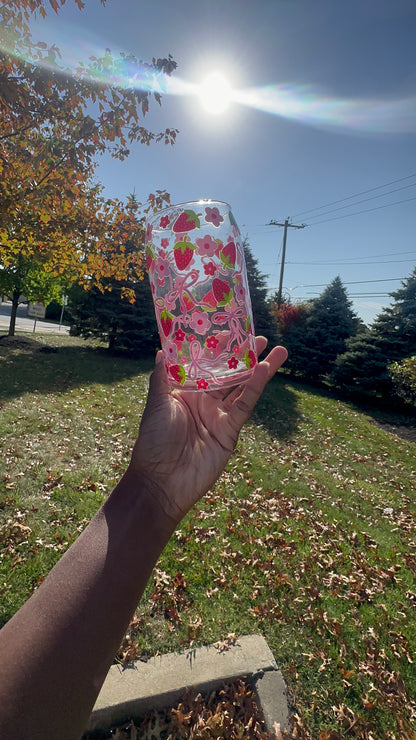 Pink Bow Strawberry 16 oz cup