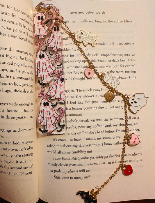 Ghost Bookmark with Bows, Charms