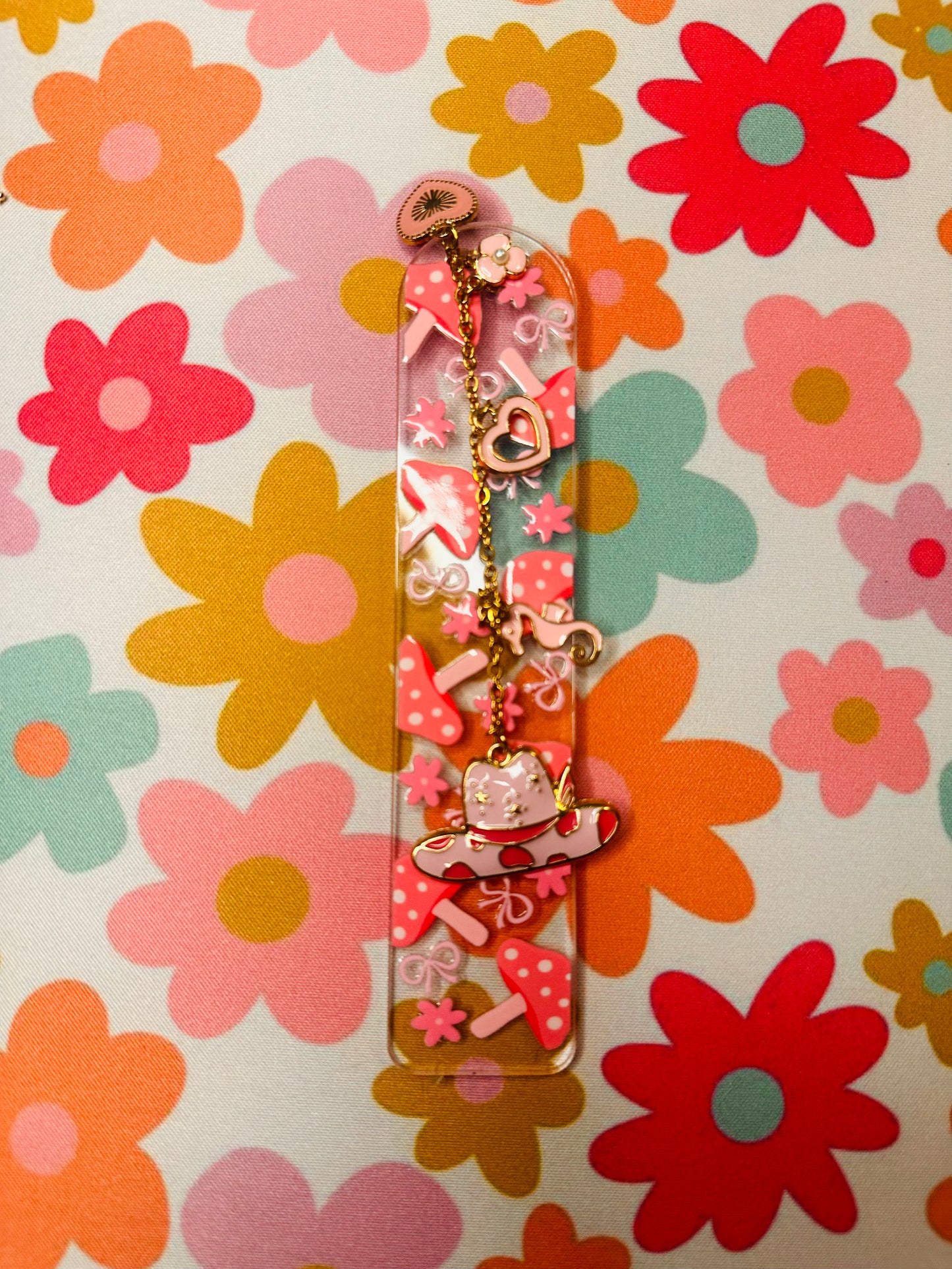 Mushroom Acrylic Bookmark with Gold Charms